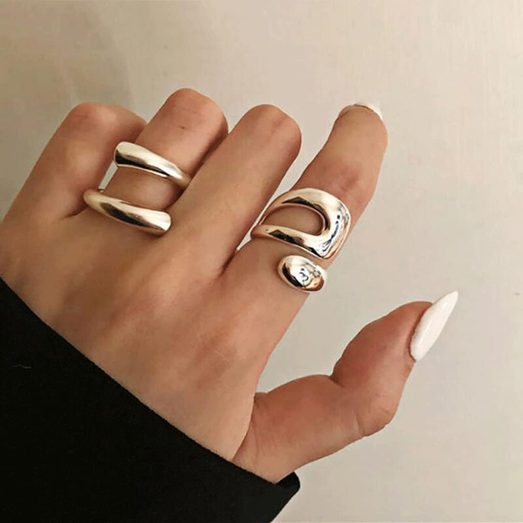 Adjustable Double Teardrop Lines Shape Rings