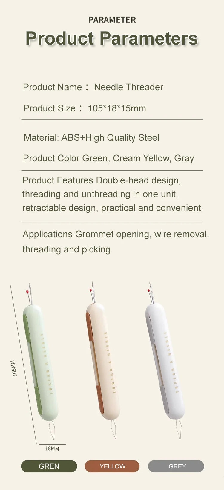 Passador de linha de agulha e removedor de pontos 2 em 1