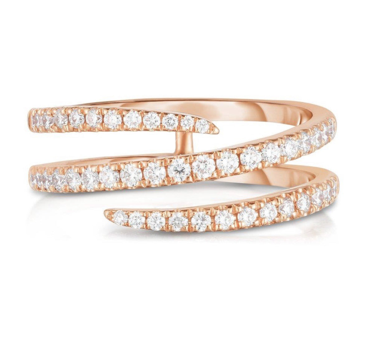 Anillo de cóctel con tres filas de diamantes y circonitas cúbicas, chapado en oro de 14 quilates o vermeil de oro de 18 quilates, para mujer | Anillo ajustable de circonitas de varias filas con banda abierta
