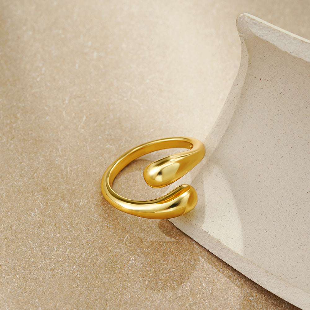Teardrop Dome Adjustable Ring 14K Gold Plated