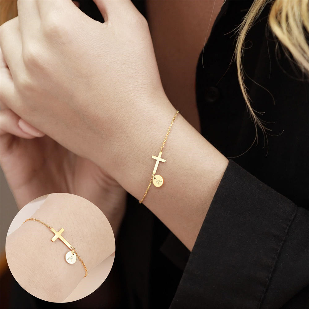 Cross Initial Bracelet