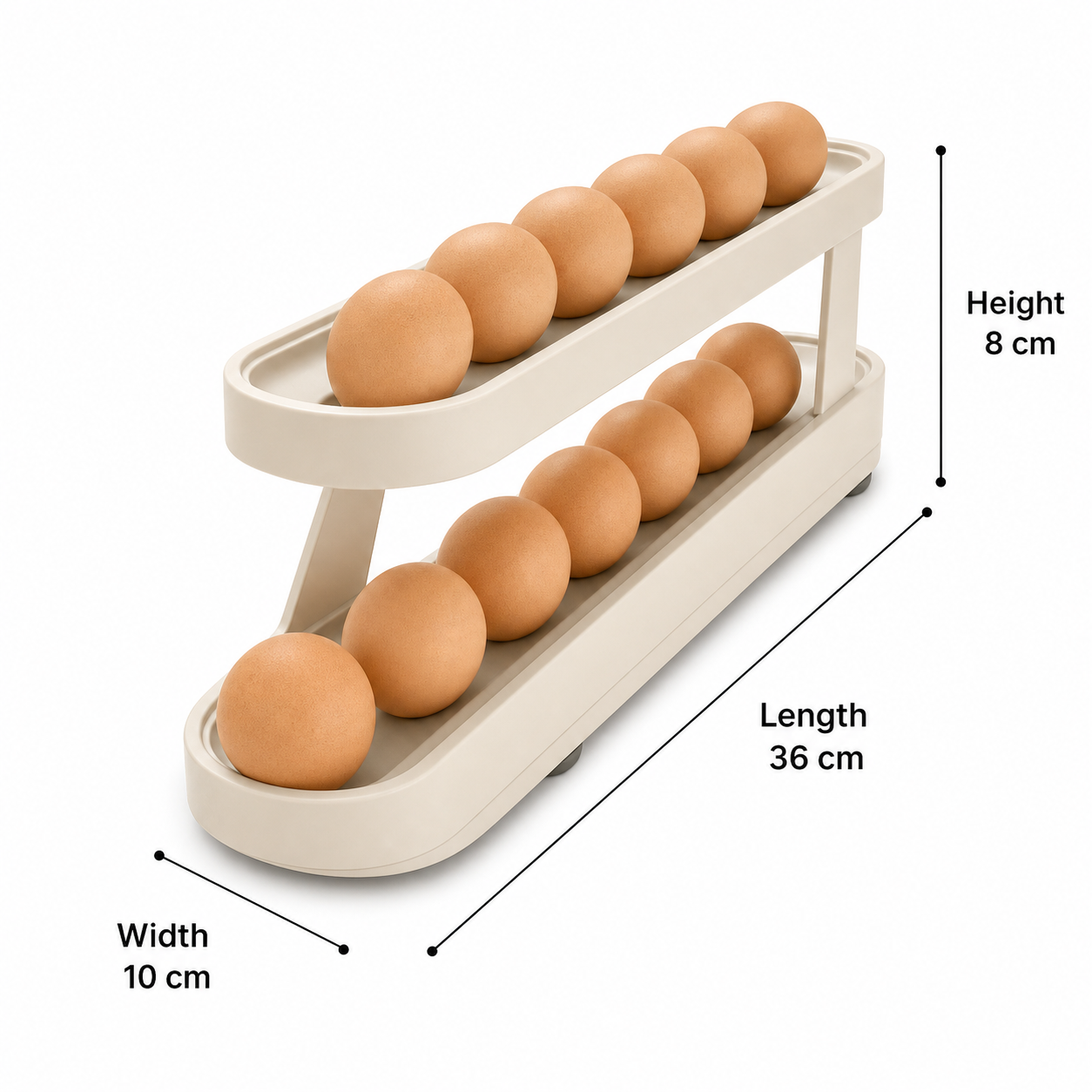 Automatic Rolling Egg Rack - 2-Tier Refrigerator Egg Organizer