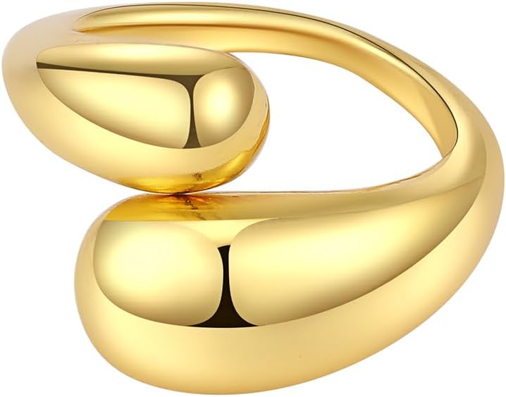 Teardrop Dome Adjustable Ring 14K Gold Plated