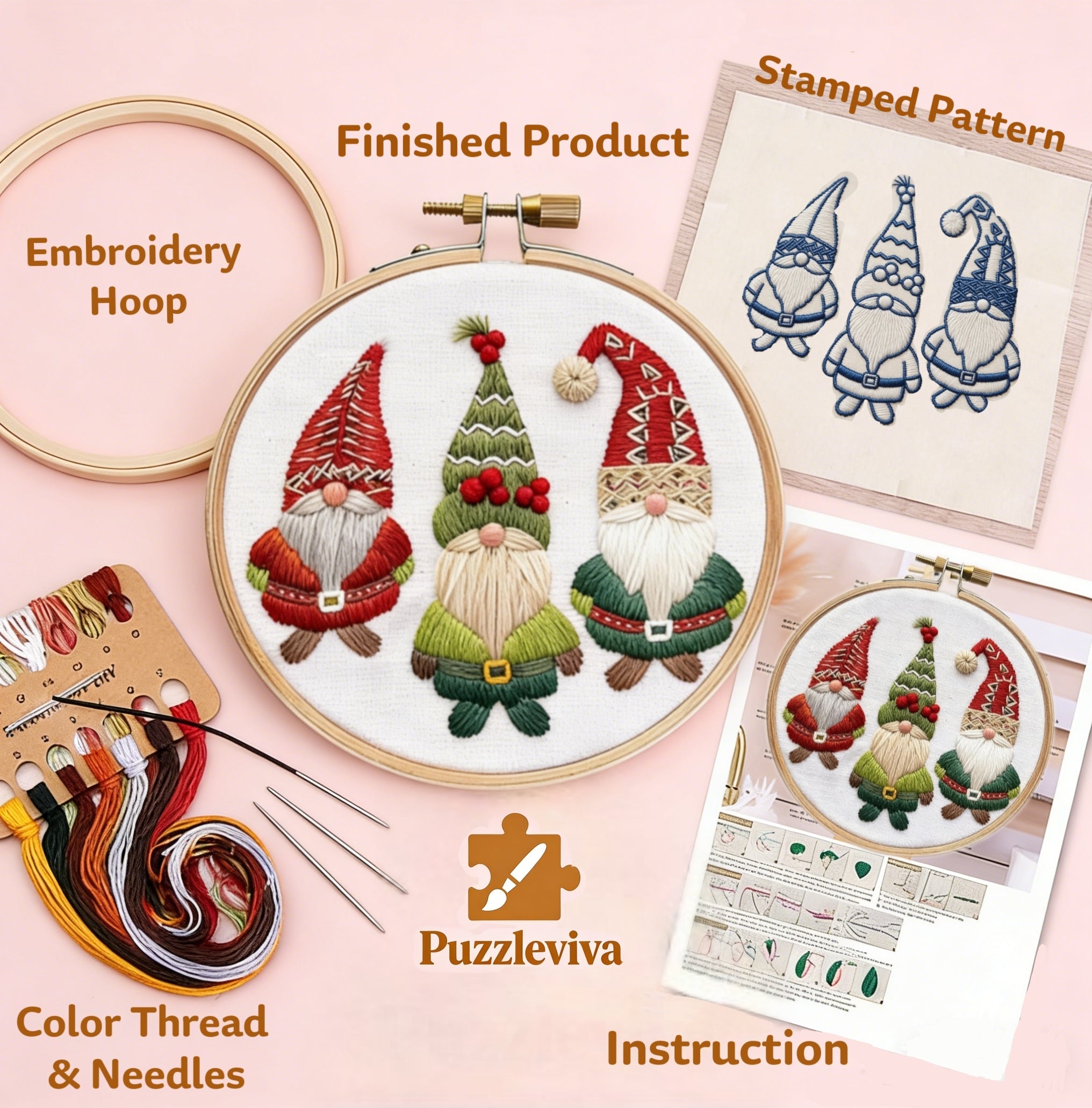Cozy Christmas Gnome Embroidery Kit
