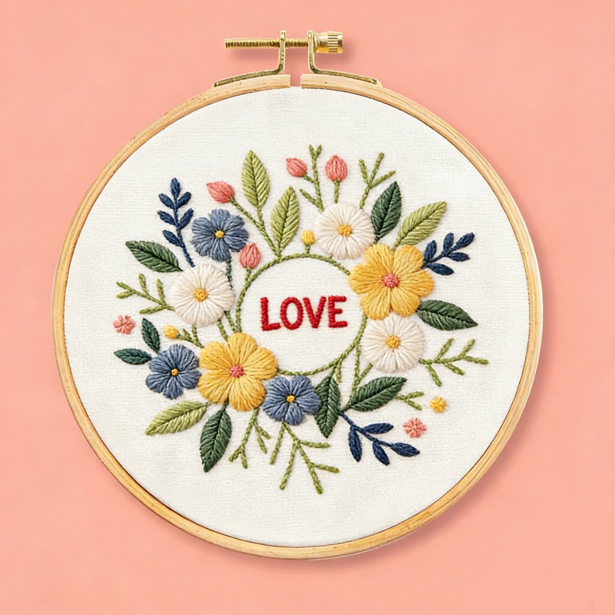 Love Floral Wreath Embroidery Kit