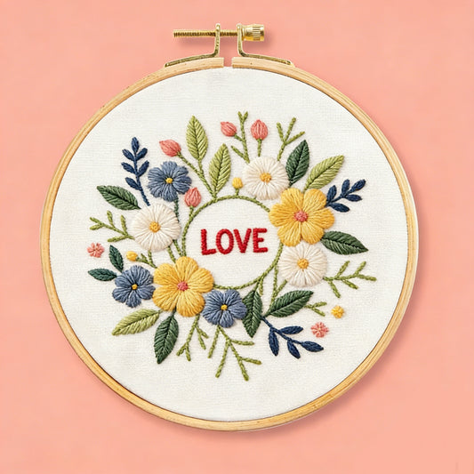 Love Floral Wreath Embroidery Kit