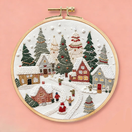 Cozy Christmas Holiday Village Embroidery Kit