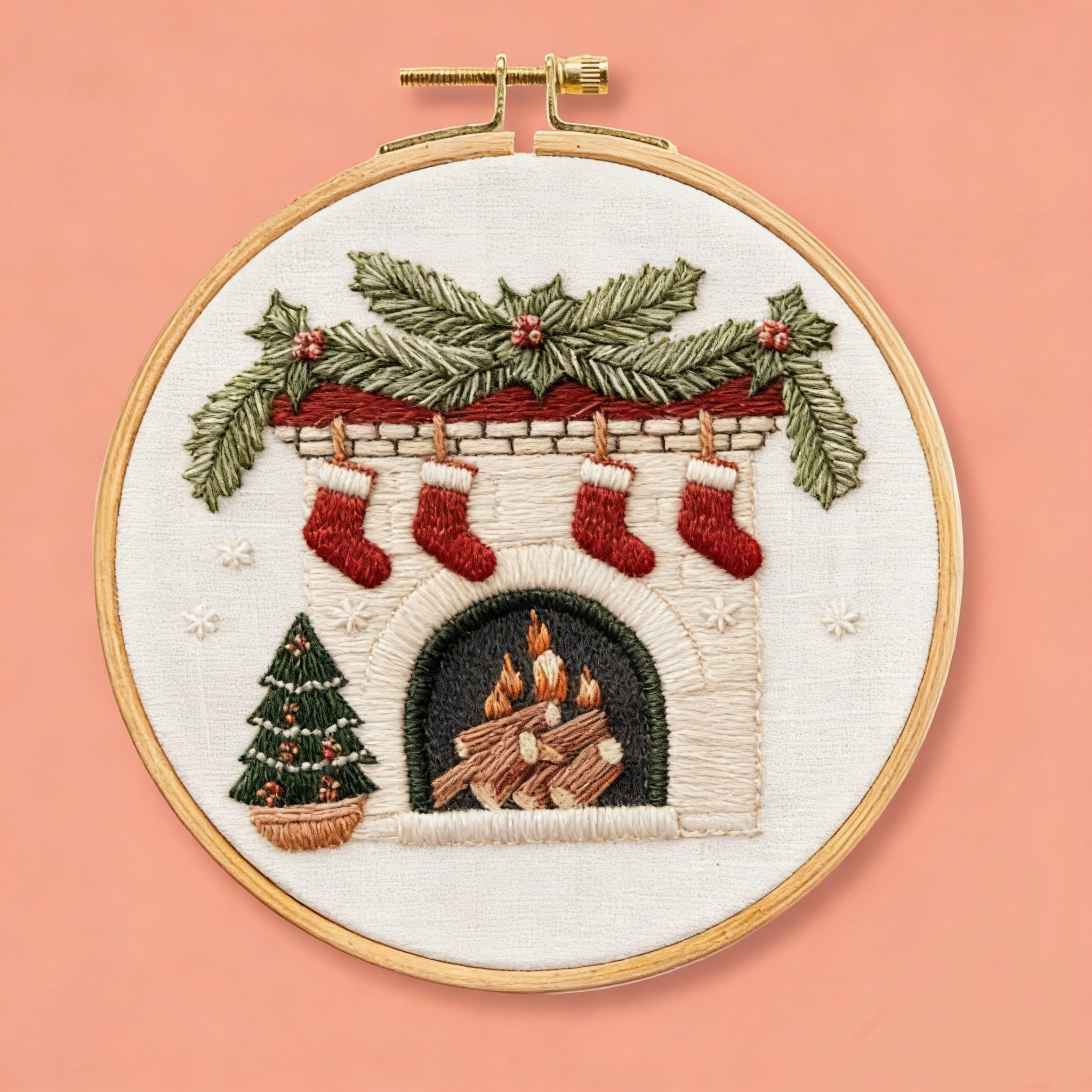 Cozy Christmas Fireplace Embroidery Kit