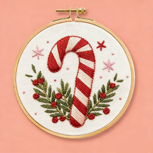 Cozy Christmas Candy Cane Embroidery Kit