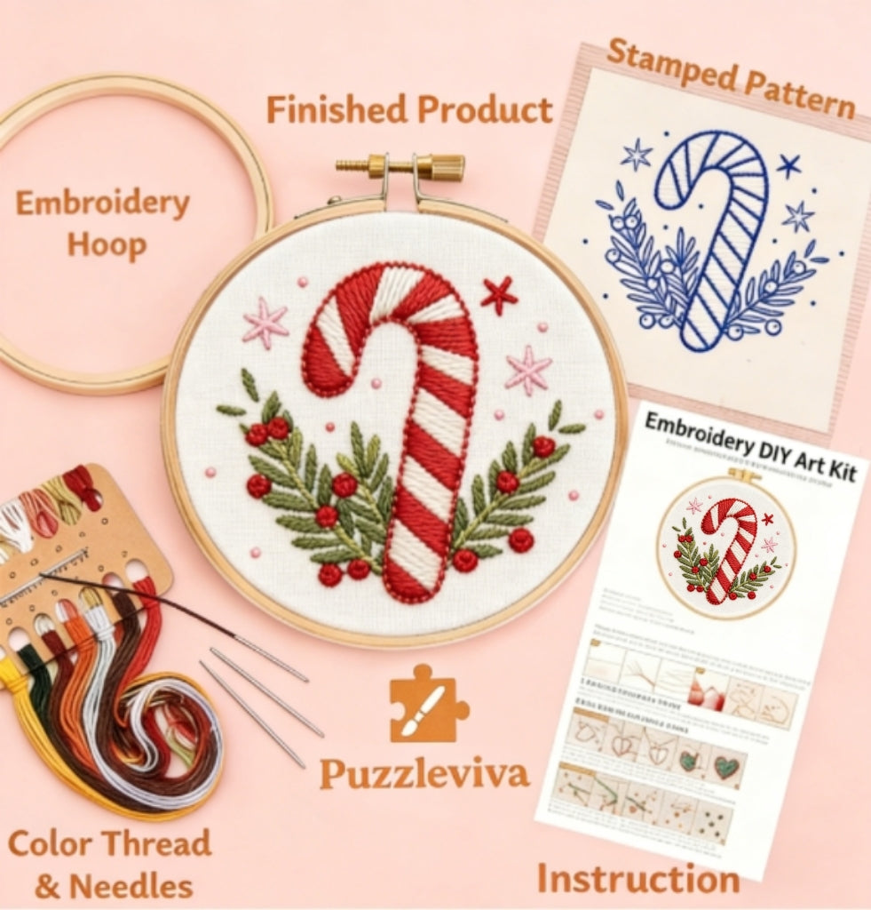 Cozy Christmas Candy Cane Embroidery Kit