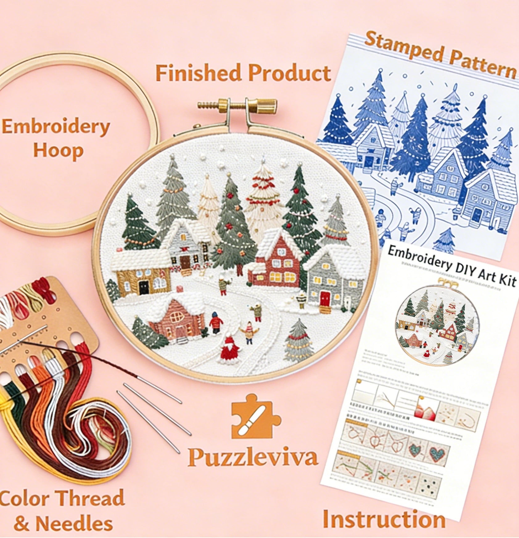 Cozy Christmas Holiday Village Embroidery Kit