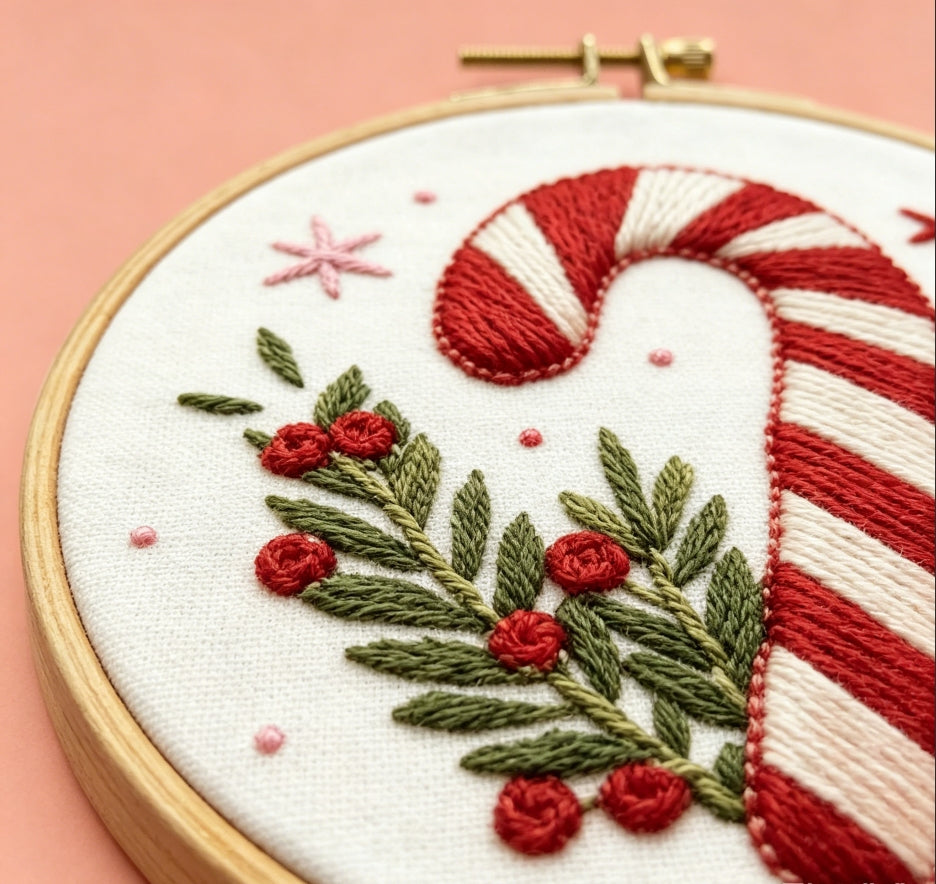 Cozy Christmas Candy Cane Embroidery Kit