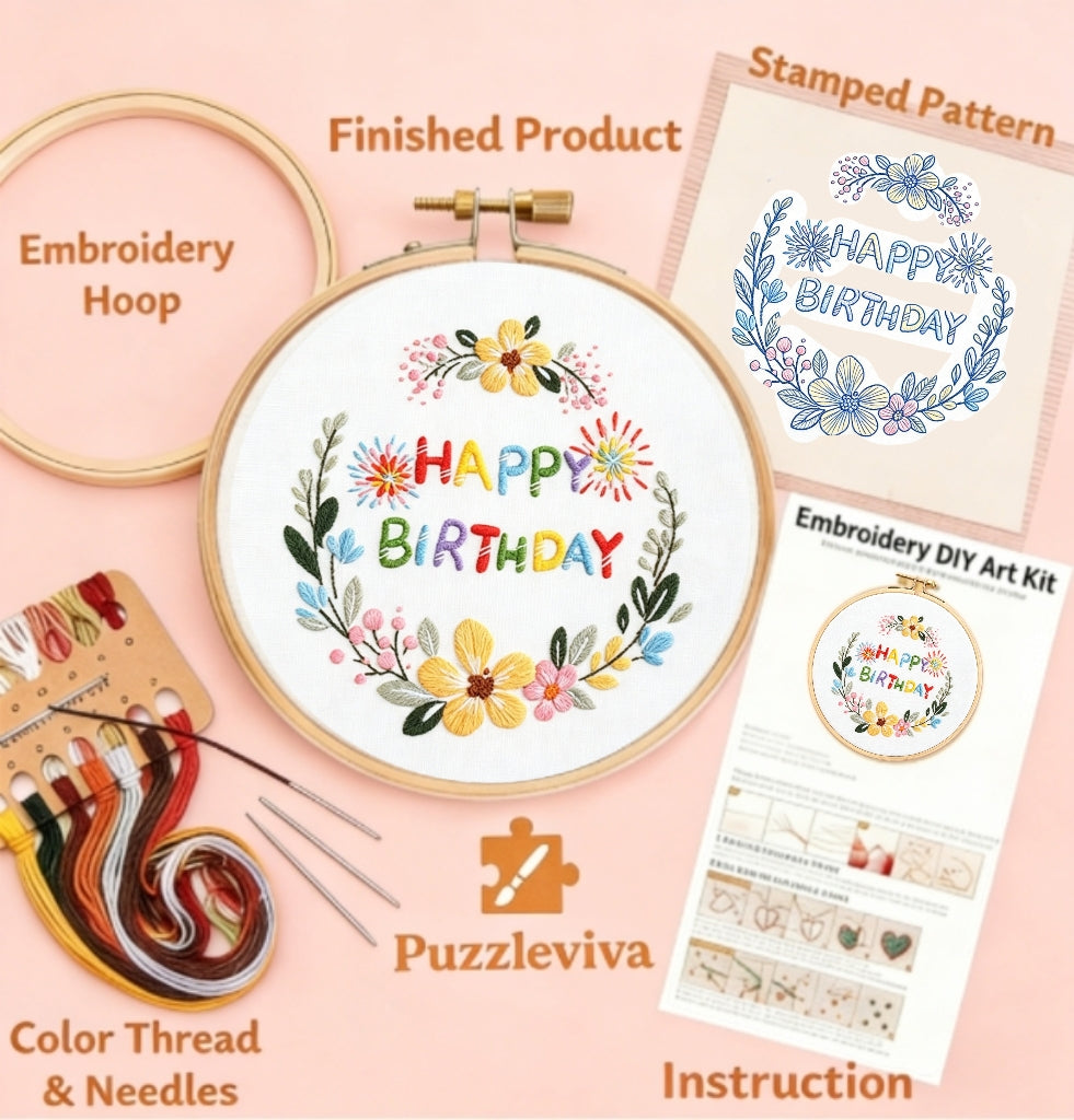 Birthday Floral Wreath Embroidery Kit
