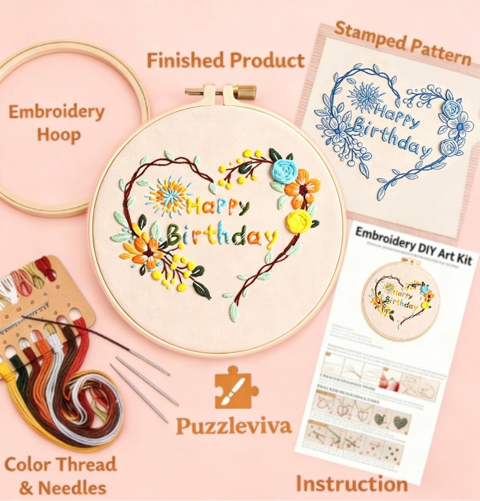 Birthday Heart Wreath Embroidery Kit