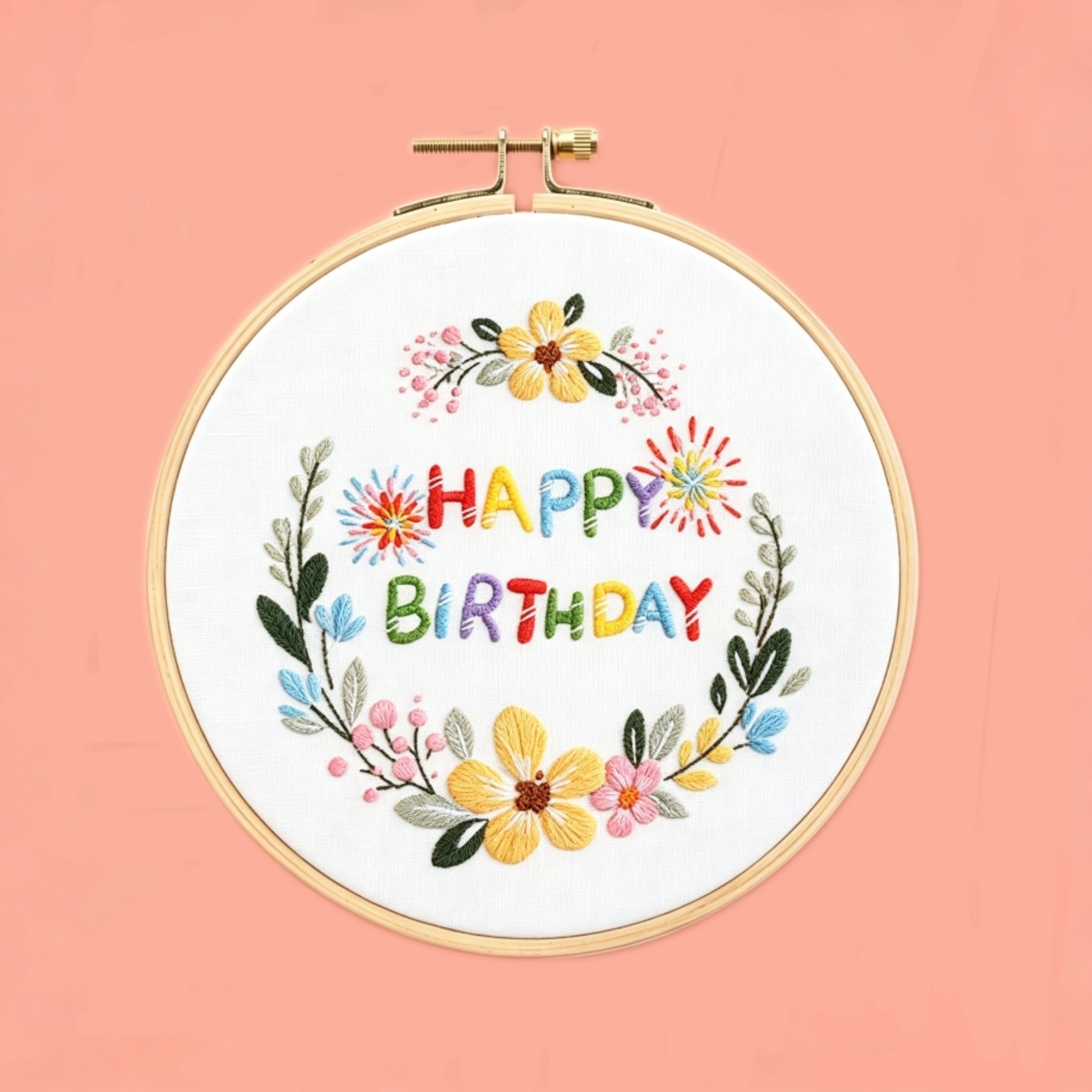 Birthday Floral Wreath Embroidery Kit
