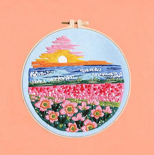 Pink Flower Sunset Embroidery Kit