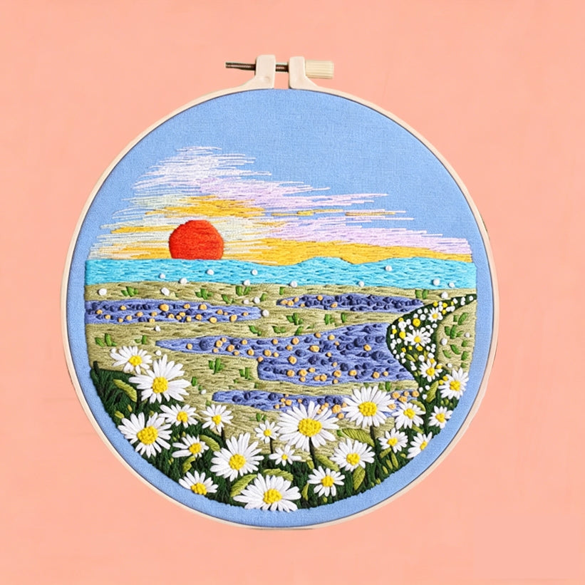 Daisy Sunset Seascape Embroidery Kit
