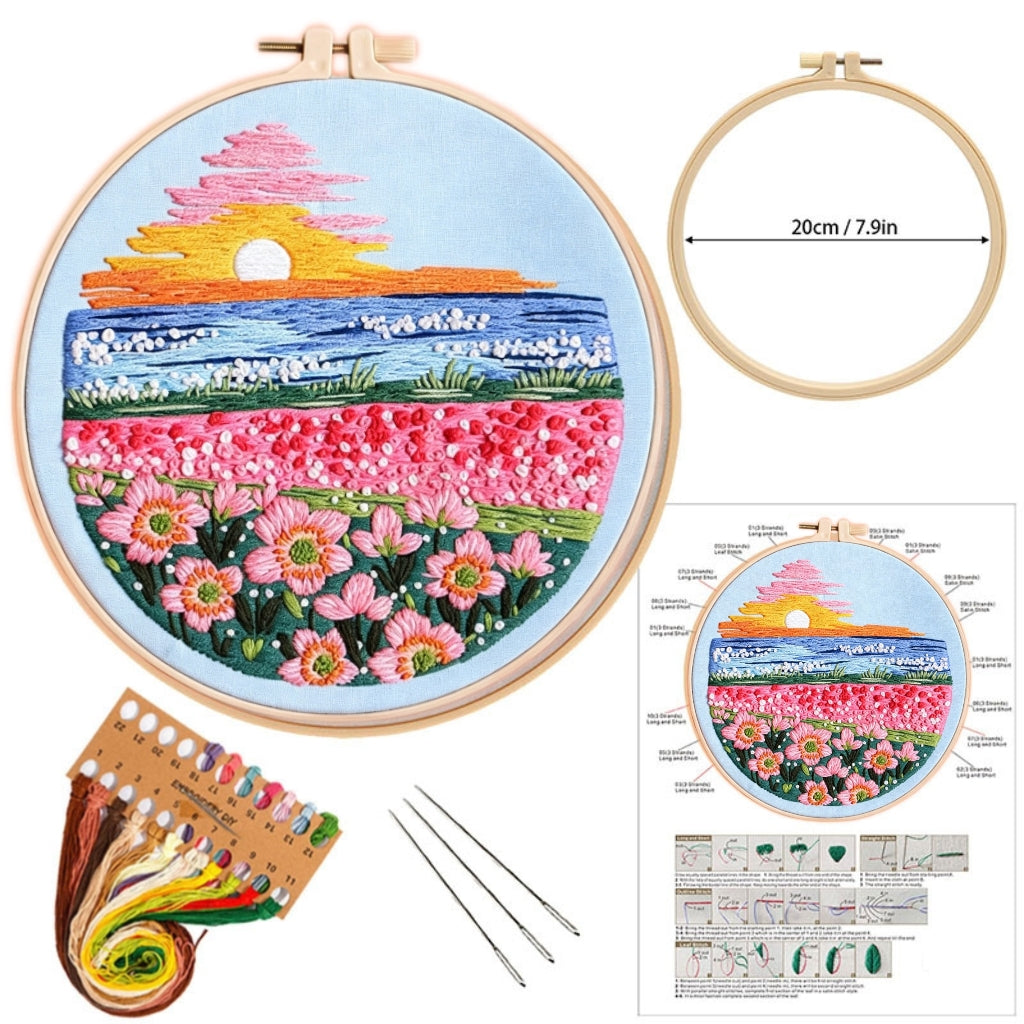 Pink Flower Sunset Embroidery Kit
