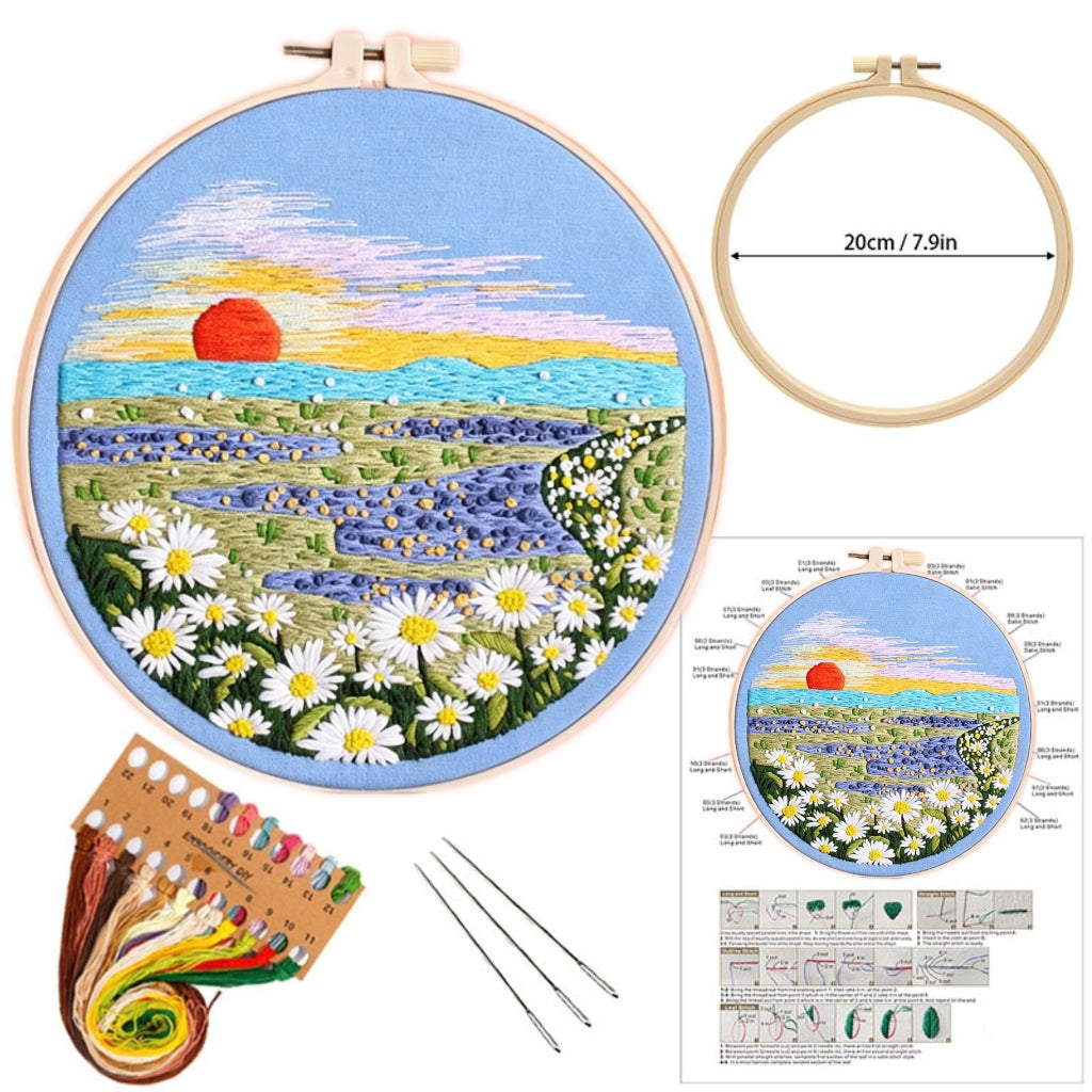 Daisy Sunset Seascape Embroidery Kit