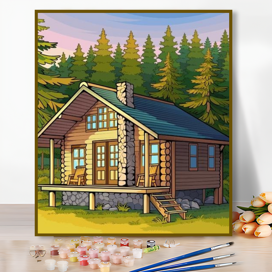 Cozy Cabin in the Woods Paint by Numbers – Rustic Retreat DIY Kit