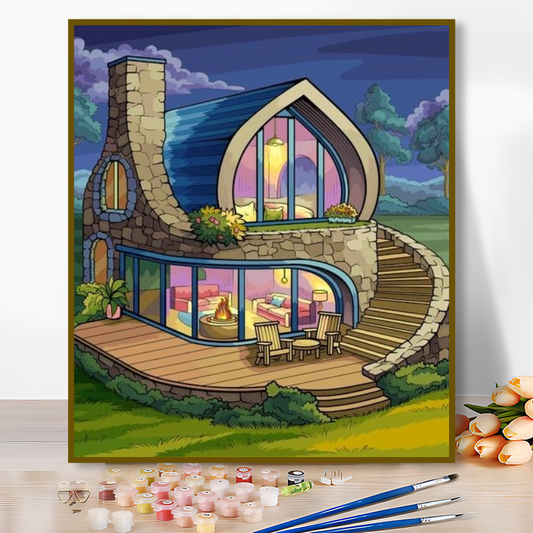 Moonlit Fantasy Cottage Paint by Numbers – Whimsical Nighttime DIY Kit