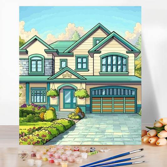 Modern Suburban Home Paint by Numbers – Fresh & Bright DIY Artwork