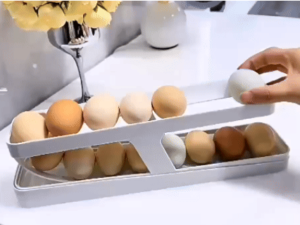 Automatic Rolling Egg Rack - 2-Tier Refrigerator Egg Organizer