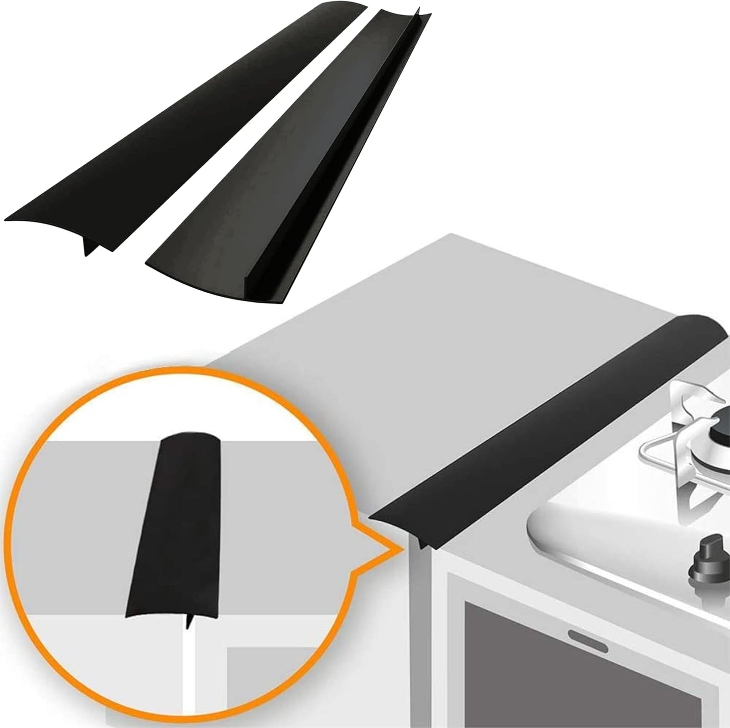Stove Gap Covers – Silicone & Stainless Steel Kitchen Gap Filler (2 Pack, Easy Clean & Heat Resistant)