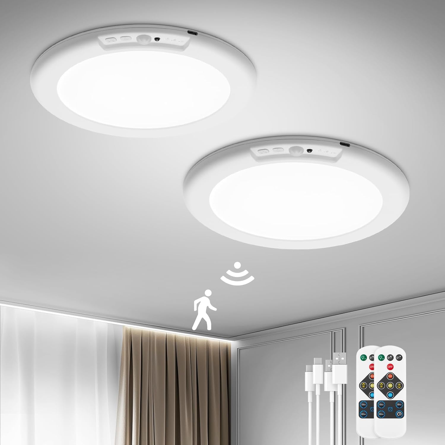 Smart Wireless Ceiling Light | 3-Second Magnetic Setup (Damage Free & Rechargeable）