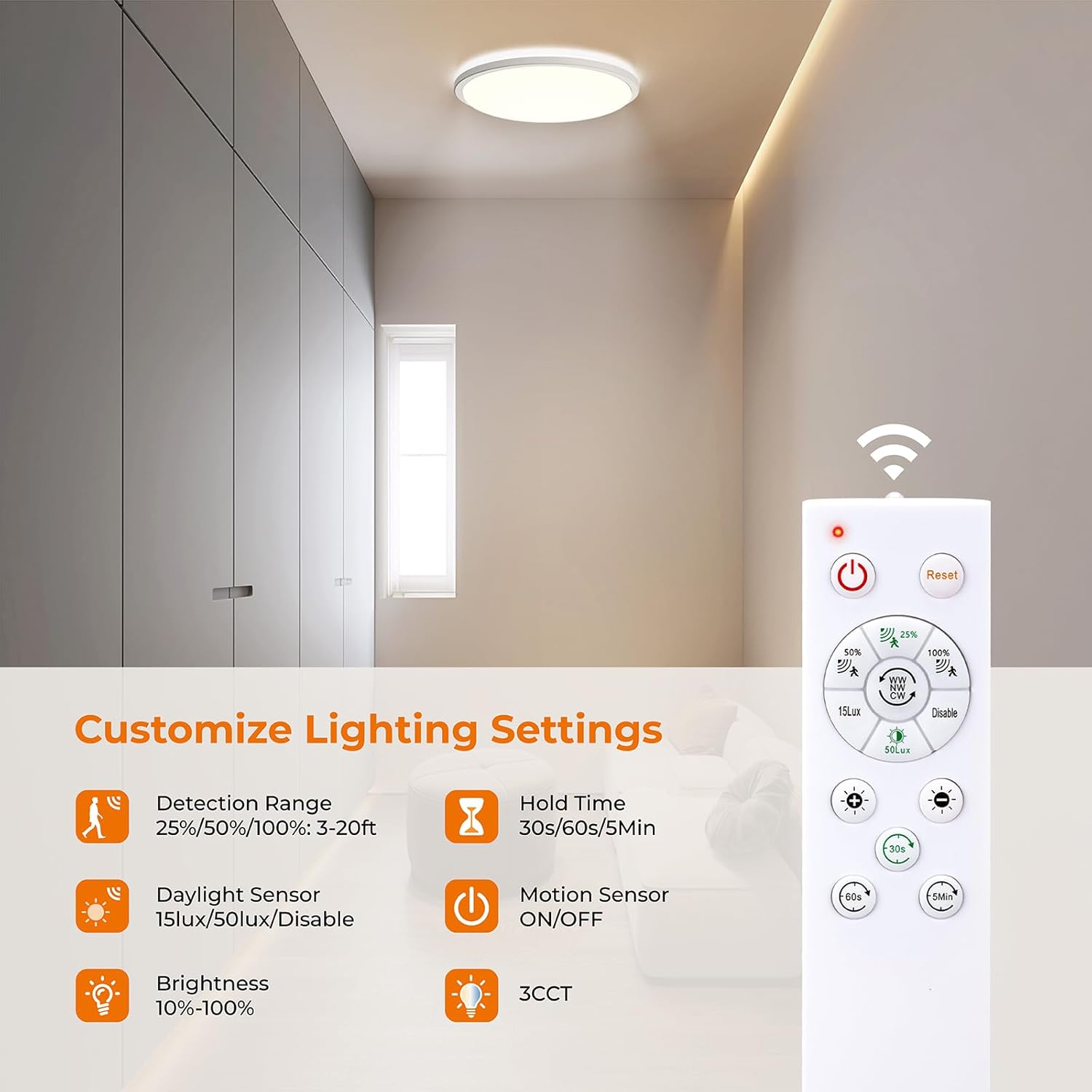 Smart Wireless Ceiling Light | 3-Second Magnetic Setup (Damage Free & Rechargeable）