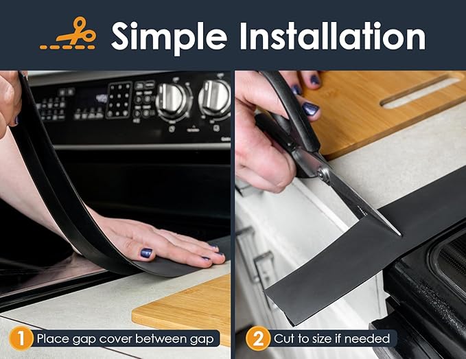 Stove Gap Covers – Silicone & Stainless Steel Kitchen Gap Filler (2 Pack, Easy Clean & Heat Resistant)