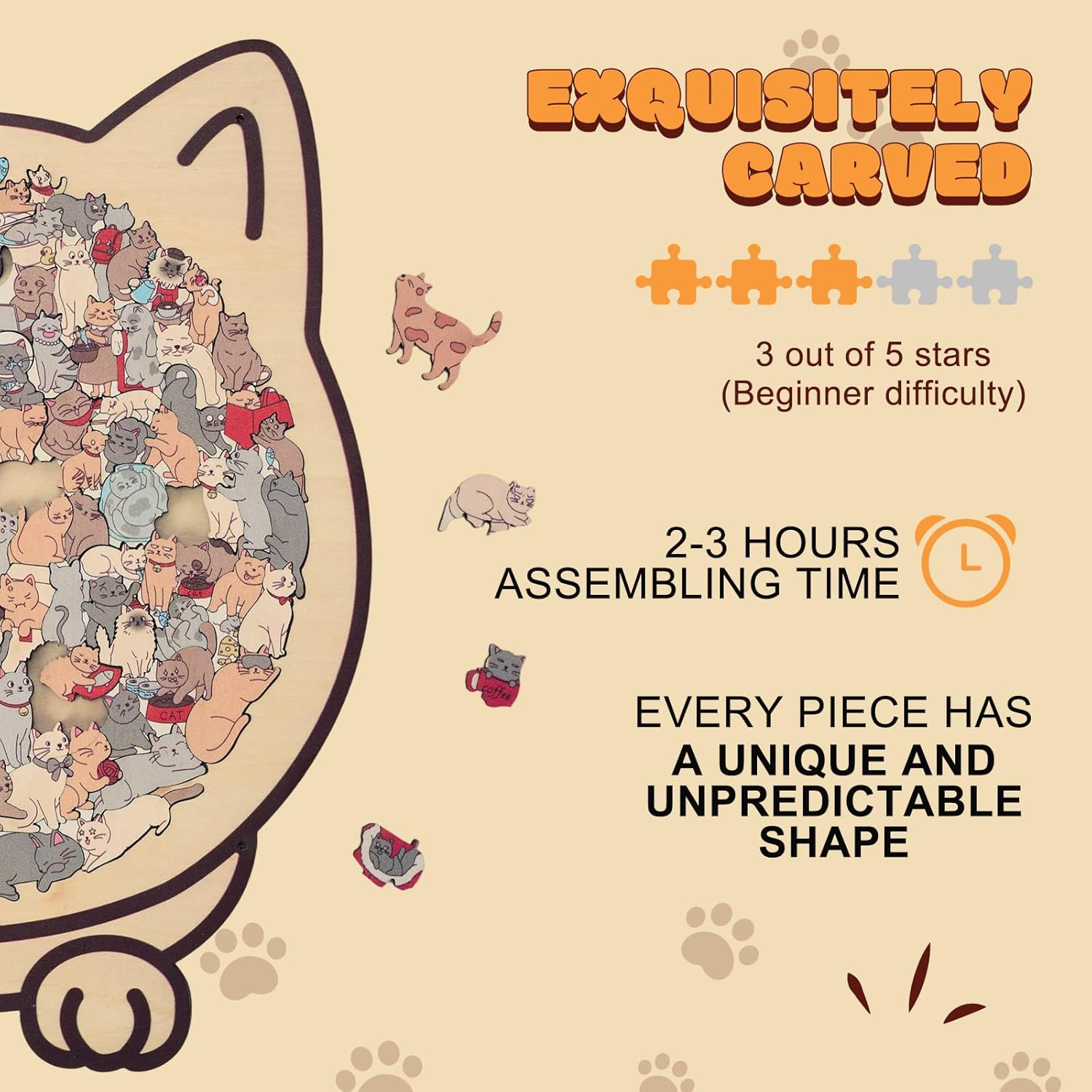Cat Shaped Wooden Jigsaw Puzzle