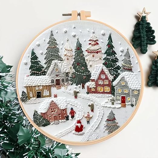 Cozy Christmas Holiday Village Embroidery Kit