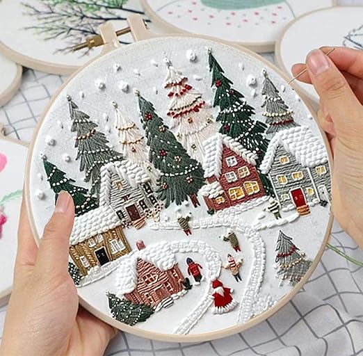 Cozy Christmas Holiday Village Embroidery Kit
