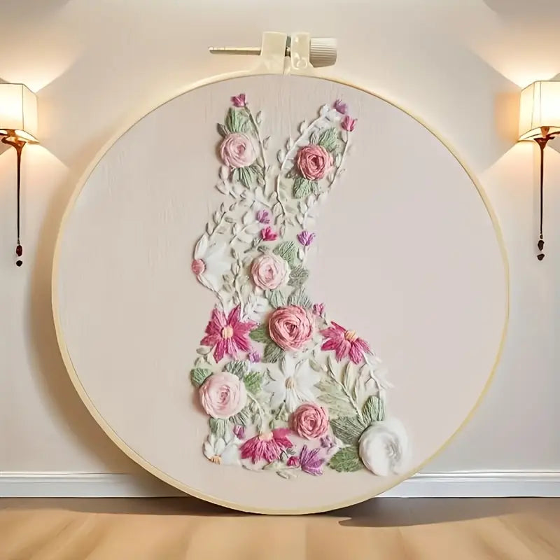 Floral Bunny Silhouette Embroidery Kit