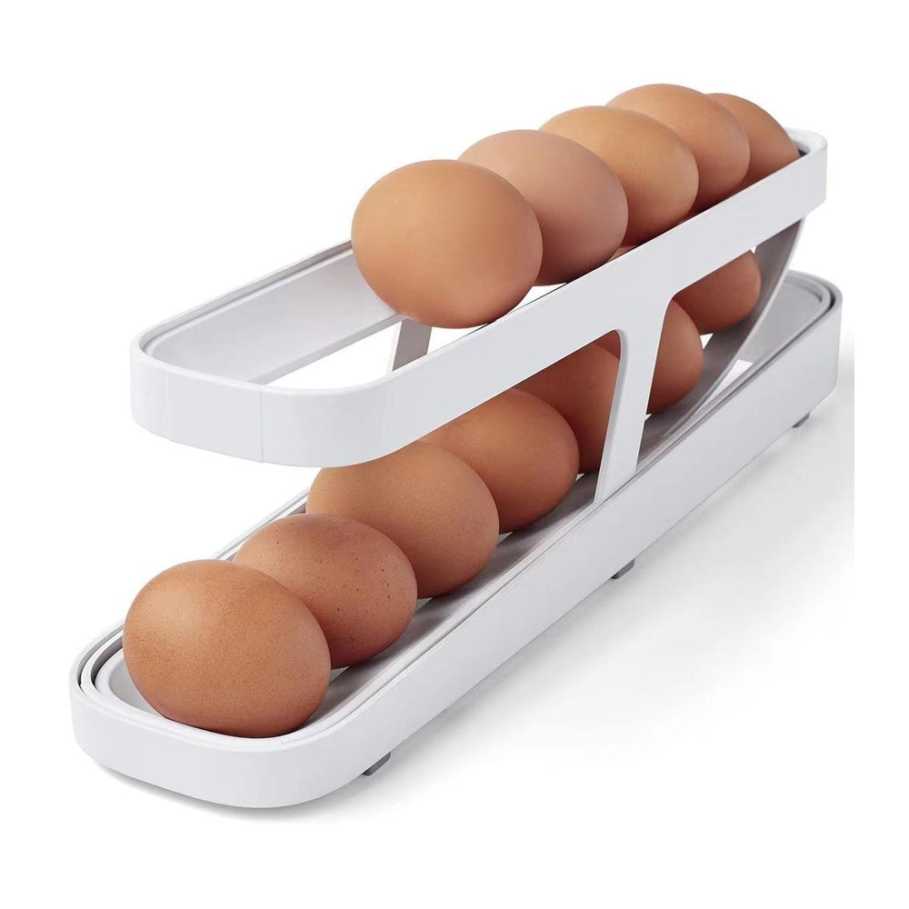 Automatic Rolling Egg Rack - 2-Tier Refrigerator Egg Organizer