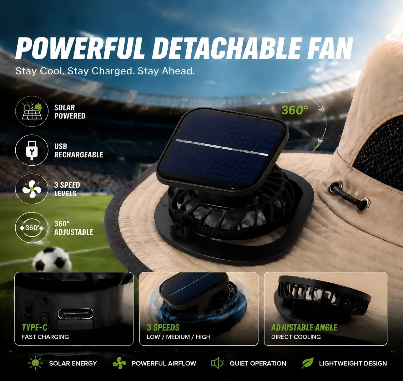 Solar Powered Cooling Hat – Dual Fan Wide Brim Sun Hat