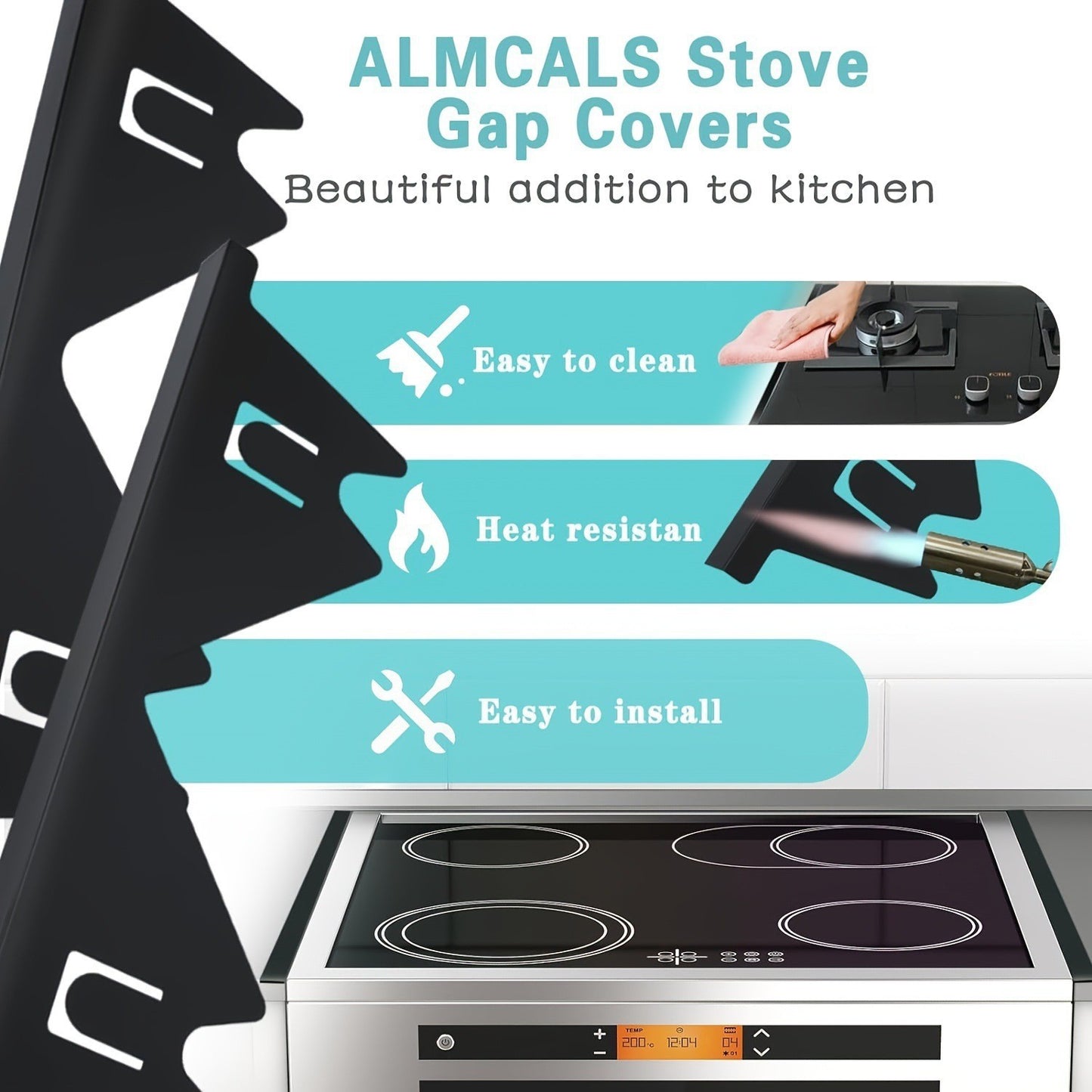 Stove Gap Covers – Silicone & Stainless Steel Kitchen Gap Filler (2 Pack, Easy Clean & Heat Resistant)