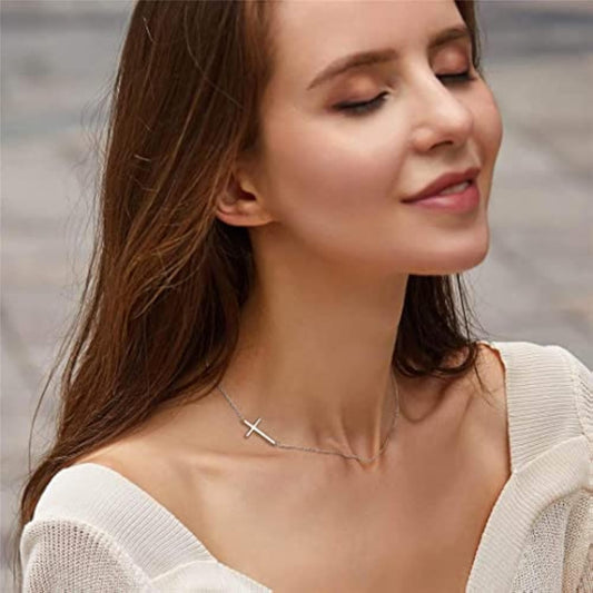 Sideways Cross Necklace for Women