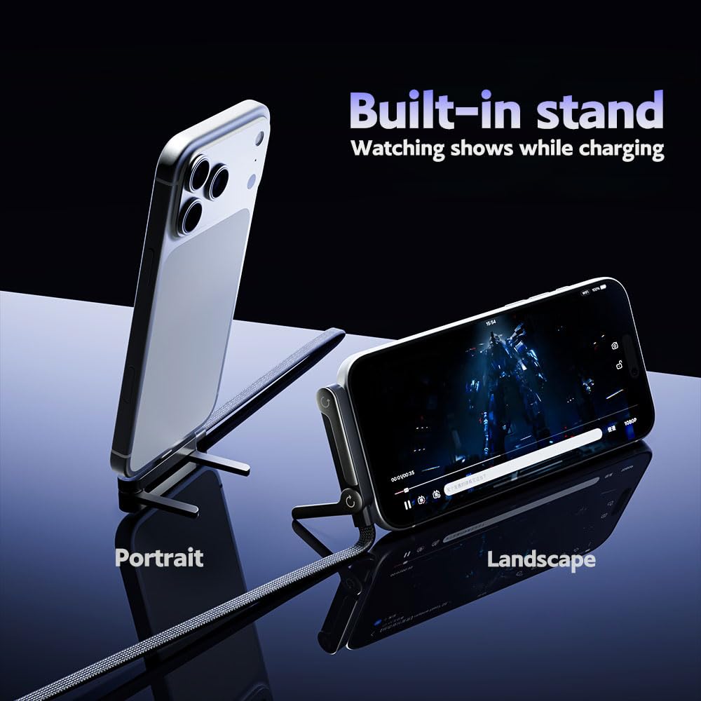 MFi-Certified Cables🔥2-in-1 Invisible Holder Charger Cable - 240W Fast Charging Cord with Built-In Phone Stand