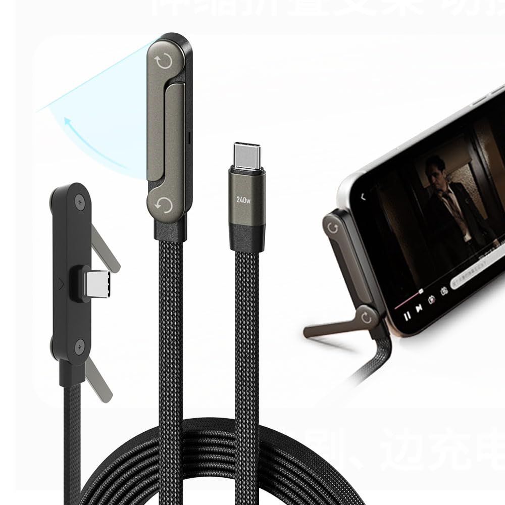 MFi-Certified Cables🔥2-in-1 Invisible Holder Charger Cable - 240W Fast Charging Cord with Built-In Phone Stand
