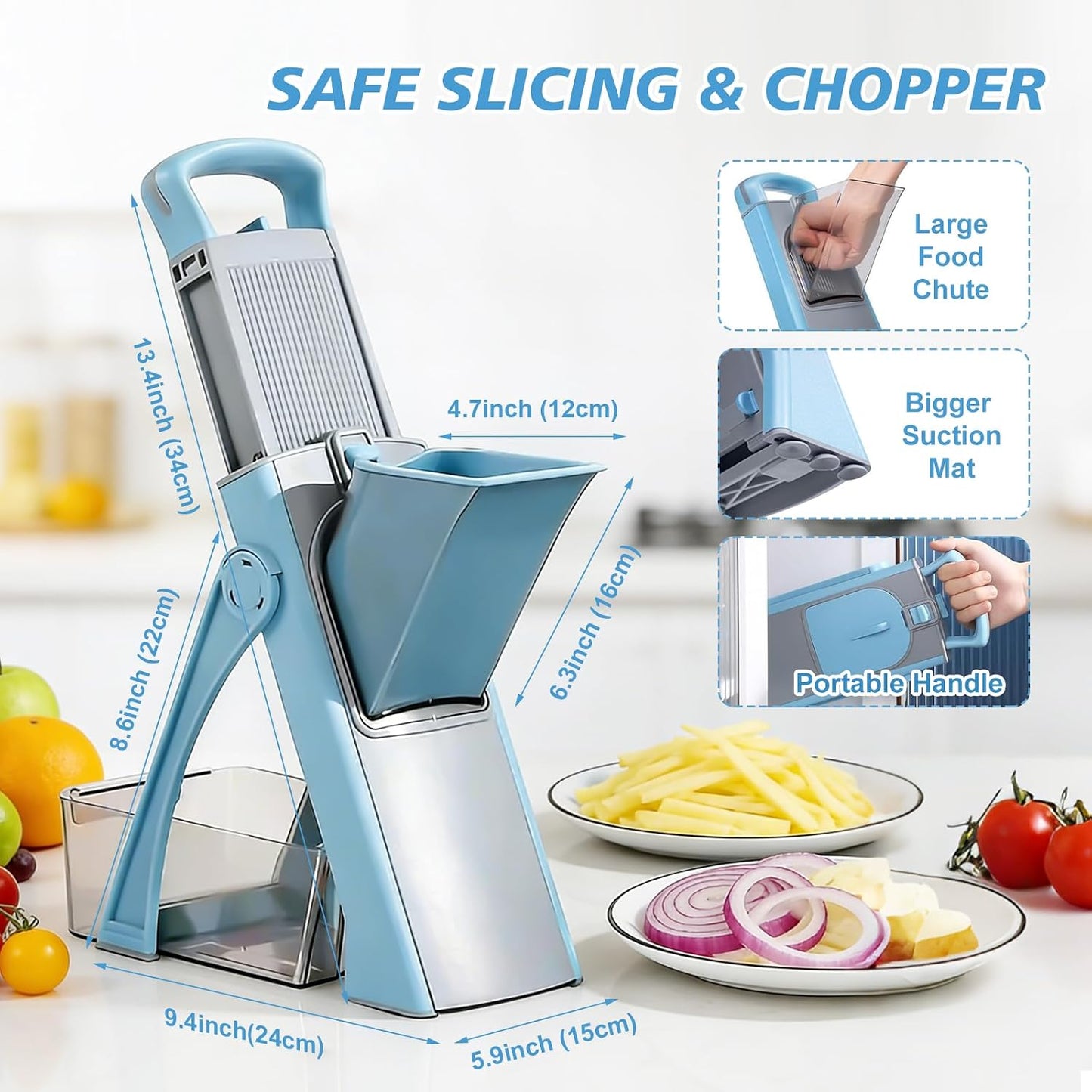 Safe Mandoline Slicer 5 in 1 Vegetable Chopper