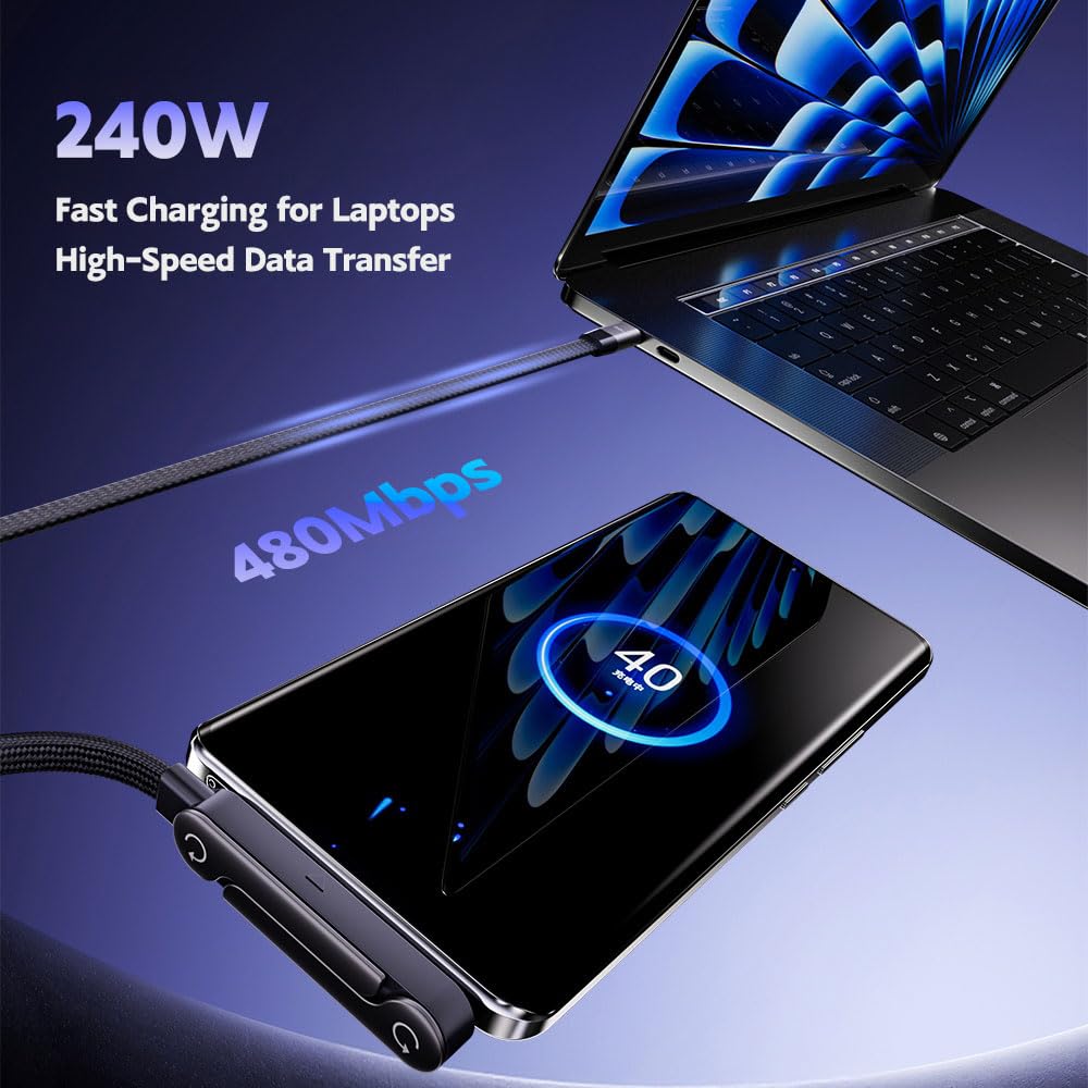 MFi-Certified Cables🔥2-in-1 Invisible Holder Charger Cable - 240W Fast Charging Cord with Built-In Phone Stand