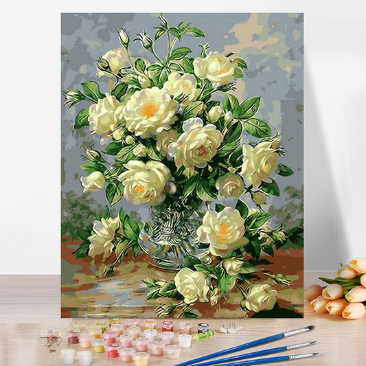 White Peony Floral Paint by Numbers Kit