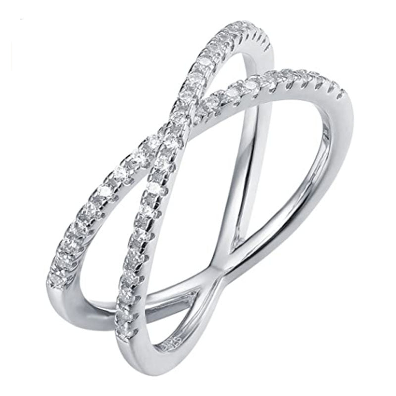 Anillo cruzado con circonitas cúbicas en forma de X bañado en oro de 14 quilates/vermeil de oro de 18 quilates: anillo de diamantes simulados para mujer