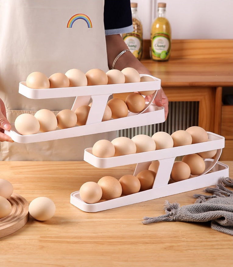 Automatic Rolling Egg Rack - 2-Tier Refrigerator Egg Organizer