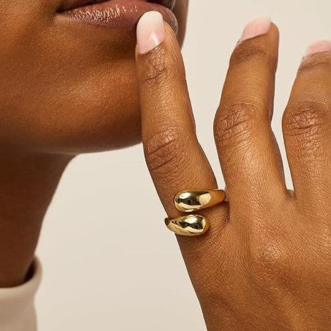 Teardrop Dome Adjustable Ring 14K Gold Plated