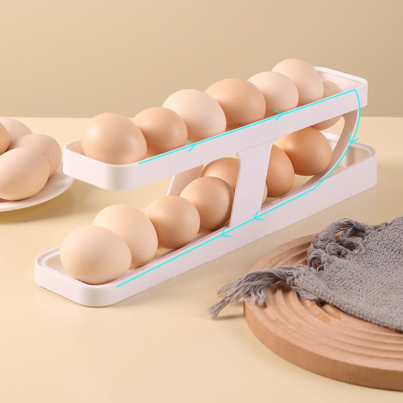 Automatic Rolling Egg Rack - 2-Tier Refrigerator Egg Organizer