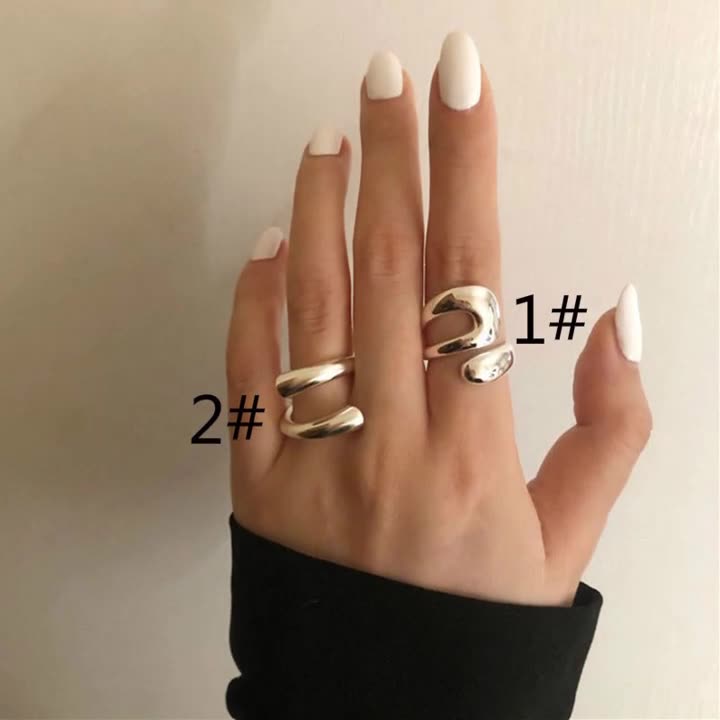 Adjustable Double Teardrop Lines Shape Rings