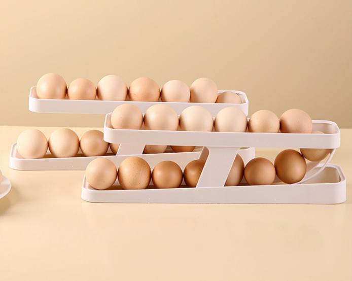 Automatic Rolling Egg Rack - 2-Tier Refrigerator Egg Organizer